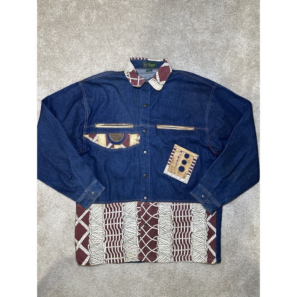 Vtg. Rococo Le Parisien Women's Denim Jeans Jacket Set Aztec Mom Baggy Size XL